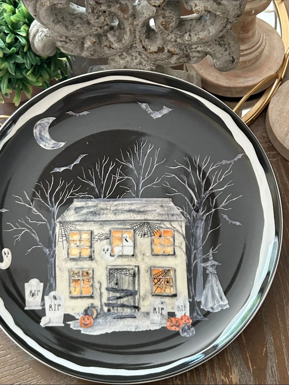 NEW! Halloween Boo Ghost Haunted House Ceramic Serving Plate Dish